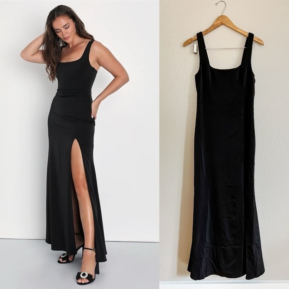 Lulus Dresses & Skirts - NWOT You're a Gift Black Satin Bow Back Mermaid Maxi Dress